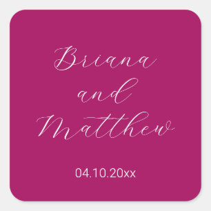 Minimalistisches Script Magenta Wedding Quadratischer Aufkleber
