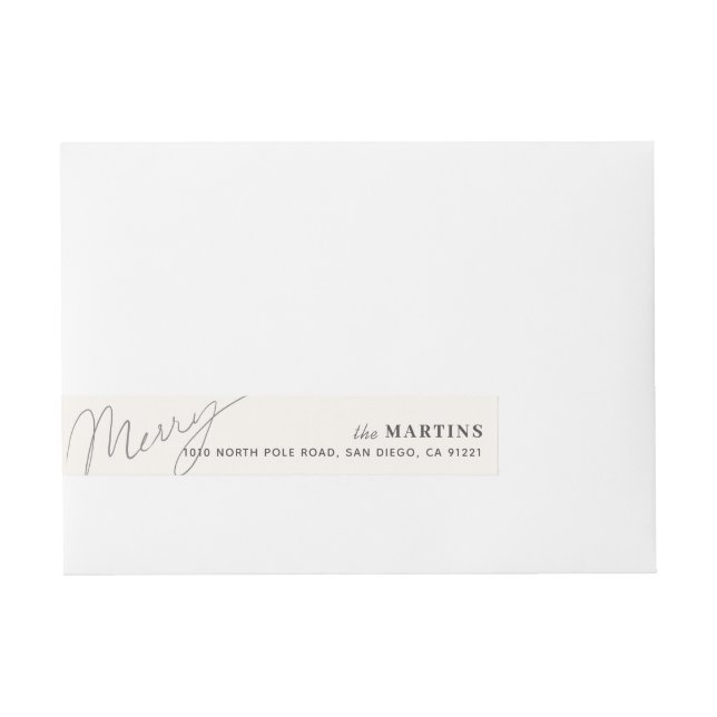 Minimalistisches Script Merry Cream White Holiday Rundum-Adressaufkleber (Vorderseite)