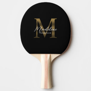 Minimalistisches Script-Metallic-Black-Gold-Monogr Tischtennis Schläger
