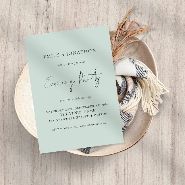 Minimalistisches Script Mint Wedding Abend Party Einladung (Von Creator hochgeladen)