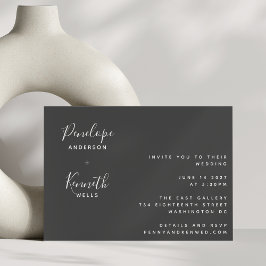 Minimalistisches Script Moderne Schwarz-Weiß-Hochz Einladung