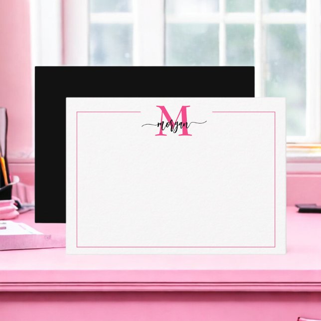 Minimalistisches Script Monogram Border Hot Pink B Mitteilungskarte (Von Creator hochgeladen)
