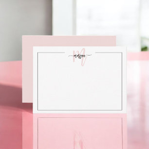 Minimalistisches Script Monogram One Border Blush Mitteilungskarte