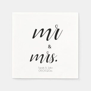 Minimalistisches Script Mr. & Mrs. Black & White W Serviette