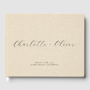 Minimalistisches Script Personalisiert Cream Weddi Gästebuch
