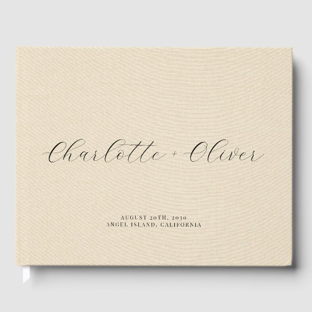 Minimalistisches Script Personalisiert Cream Weddi Gästebuch (Vorderseite)