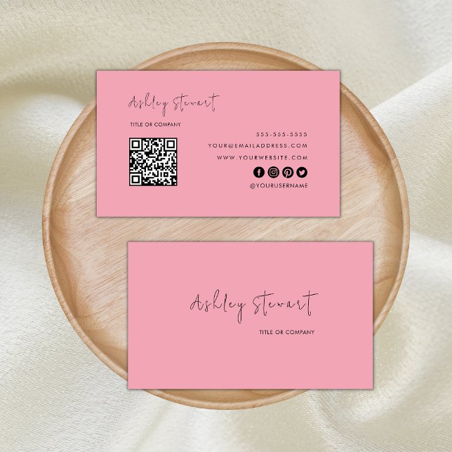 Minimalistisches Script Qr Code Beruflich Girl Pin Visitenkarte (Von Creator hochgeladen)