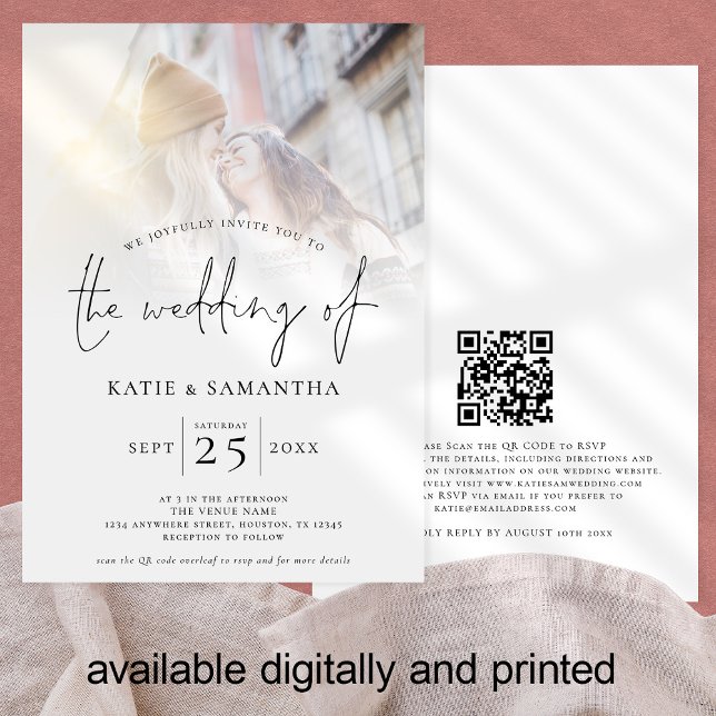 Minimalistisches Script QR Code Foto Lesbische Hoc Einladung (Von Creator hochgeladen)