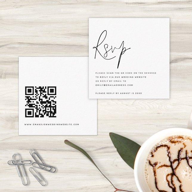 Minimalistisches Script QR Code Hochzeit RSVP Begleitkarte (Von Creator hochgeladen)