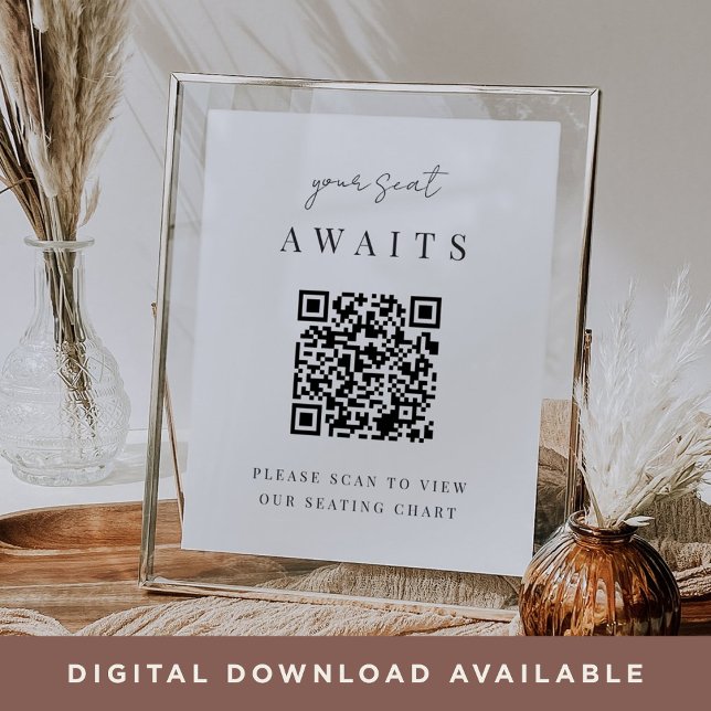 Minimalistisches Script QR Code Hochzeitstabelle Poster (Von Creator hochgeladen)