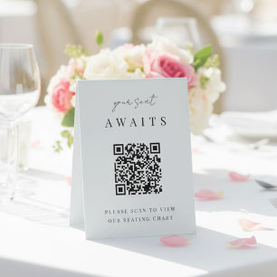 Minimalistisches Script QR Code Hochzeitstabelle Tischaufsteller