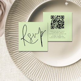 Minimalistisches Script QR Code Limon Cream Weddin Begleitkarte