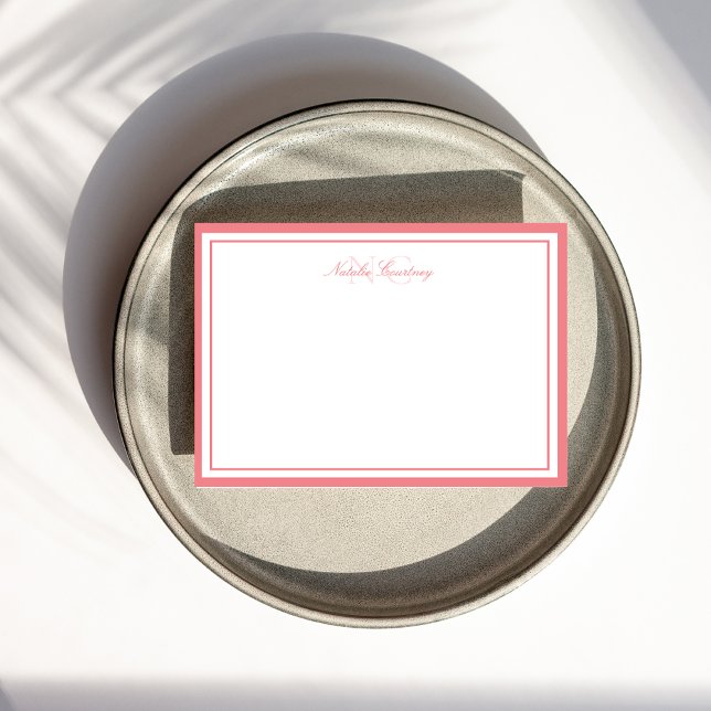 Minimalistisches Script Rosa Zwei-Bänder-Monogramm Mitteilungskarte (Von Creator hochgeladen)