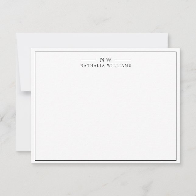 Minimalistisches Script Schwarz und Weiß-Grenze Mitteilungskarte (Vorderseite)