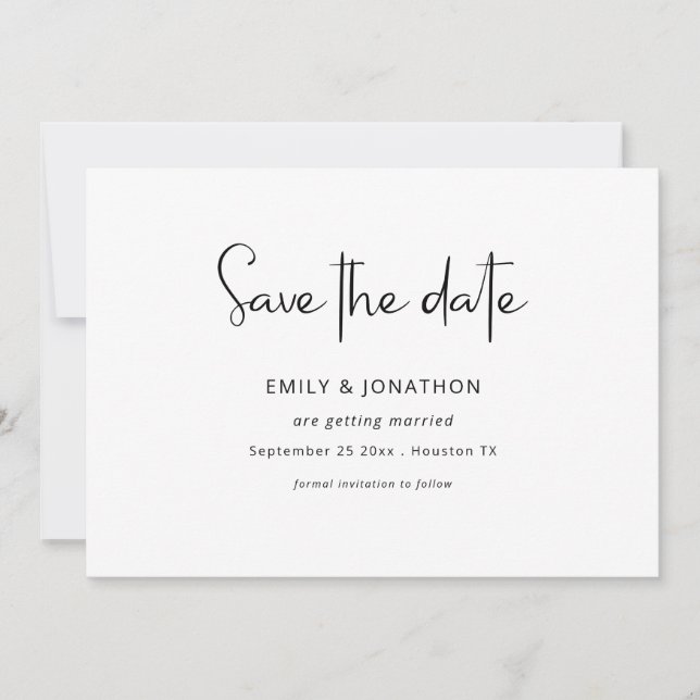Minimalistisches Script Schwarz-weiß QR Save the D Save The Date (Vorderseite)