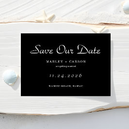 Minimalistisches Script Simple Black Wedding Save The Date
