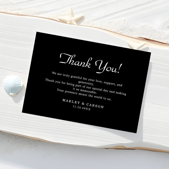 Minimalistisches Script Sleek Black Wedding Custom Dankeskarte (Von Creator hochgeladen)