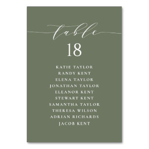 Minimalistisches Script Taupe Green Wedding Plan Tischnummer