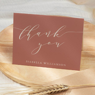 Minimalistisches Script Terracotta Brautparty Cust Dankeskarte