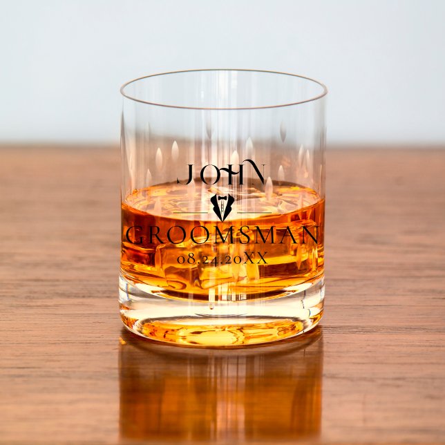 Minimalistisches Script Trauzeuge Monogram Brautpa Whiskyglas (Von Creator hochgeladen)
