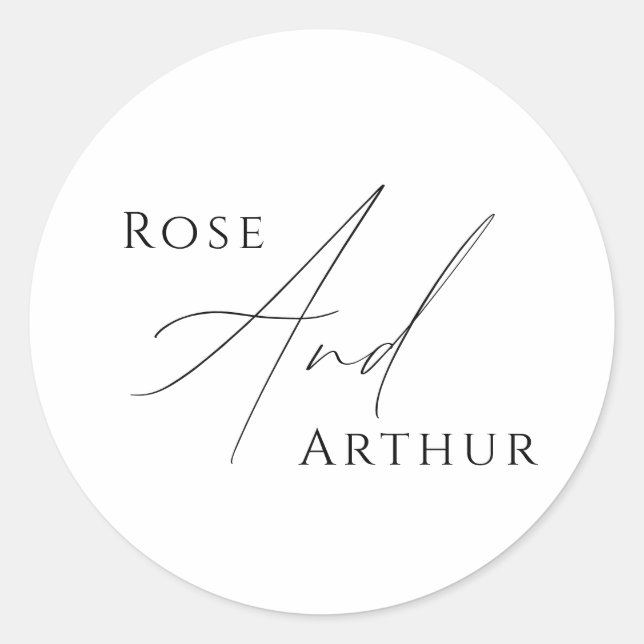 Minimalistisches Script-Wedding Classic Round-Stic Runder Aufkleber (Vorderseite)