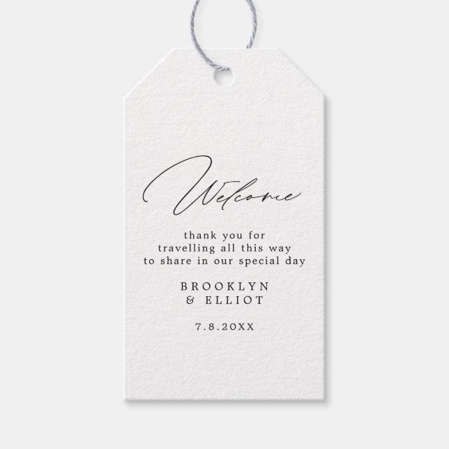 Minimalistisches Script Wedding Hotel Willkommen Geschenkanhänger (Vorderseite)