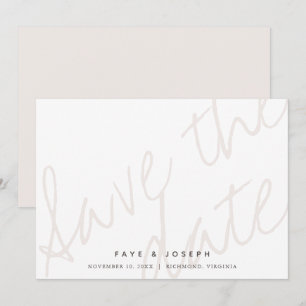 Minimalistisches Script Weiß Beige Save the Date K Einladung