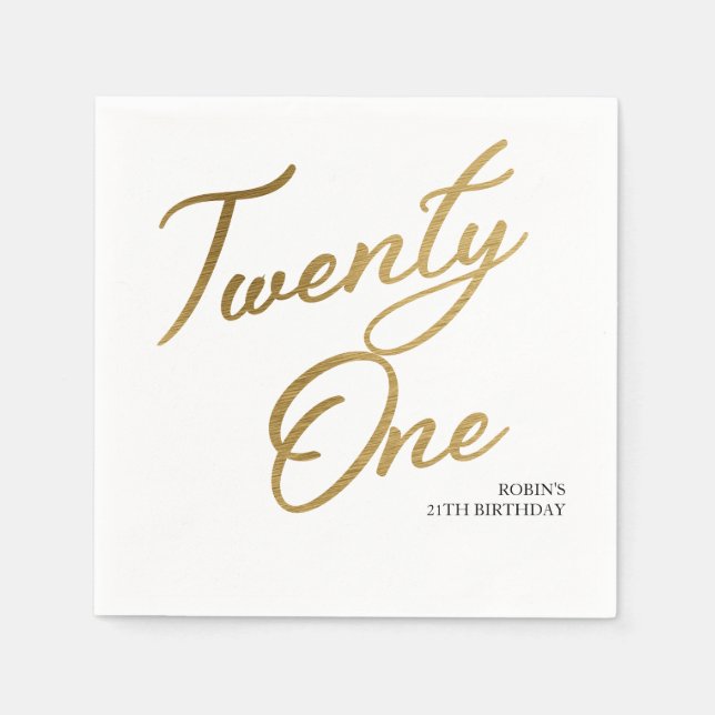 Minimalistisches Script weiß und Gold 21. Geburtst Serviette (Vorderseite)