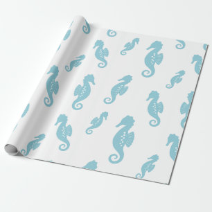 Minimalistisches Seepferdchen-Ozean-Nahtlosmuster Geschenkpapier