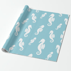 Minimalistisches Seepferdchen-Ozean-Nahtlosmuster Geschenkpapier