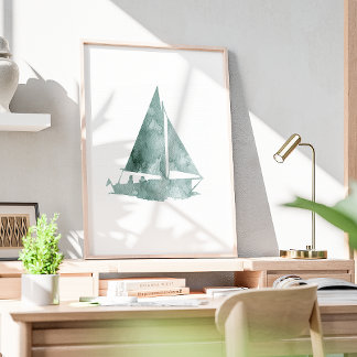 Minimalistisches Segelboot Aquarell Kunst, Dichtun Poster