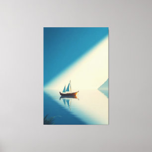 Minimalistisches Segelboot in göttlichem Sonnenlic Leinwanddruck
