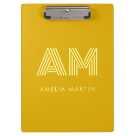 Minimalistisches Senfgelb-Monogramm Klemmbrett