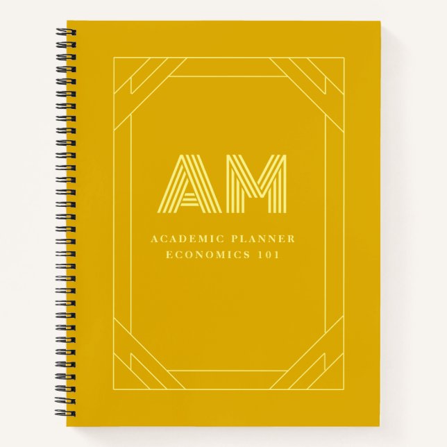 Minimalistisches Senfgelb-Monogramm Notizbuch (Vorderseite)