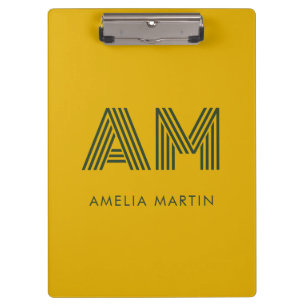 Minimalistisches Senfgelb und Waldgrün-Monogramm Klemmbrett