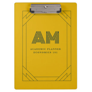 Minimalistisches Senfgelb und Waldgrün-Monogramm Klemmbrett