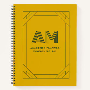 Minimalistisches Senfgelb und Waldgrün-Monogramm Notizbuch