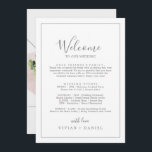 Minimalistisches Silber Begrüßungsschreiben - Rout<br><div class="desc">Diese minimalistisch silberne Begrüßungstour und Kartenkarten sind perfekt für eine Begrüßungstasche für die Hochzeit in Urlaubsort. Das moderne romantische Design besticht durch klassische silbergraue und weiße Typografie gepaart mit einer rustikalen und eleganten Kalligraphie mit Vintagem handgeschriebenem Stil. Anpassbar in jeder Farbe. Behalt das Design einfach und elegant, wie es ist,...</div>
