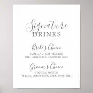 Minimalistisches silbernes Signature-Drinks-Schild Poster