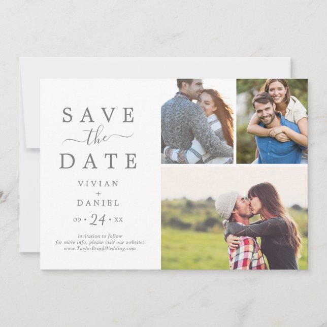 Minimalistisches Silver 3 Fotomaterial Save The Date (Vorderseite)