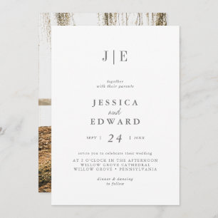 Minimalistisches Silver Script Foto Monogram Weddi Einladung