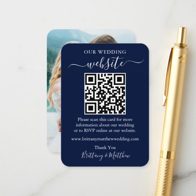 Minimalistisches Simple Wedding Website Foto QR Bl Begleitkarte (Vorderseite/Rückseite Beispiel)