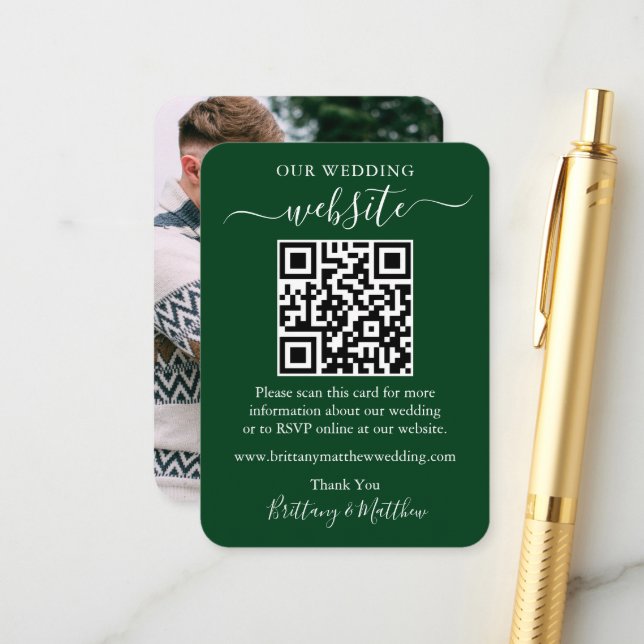 Minimalistisches Simple Wedding Website Foto QR Gr Begleitkarte (Vorderseite/Rückseite Beispiel)