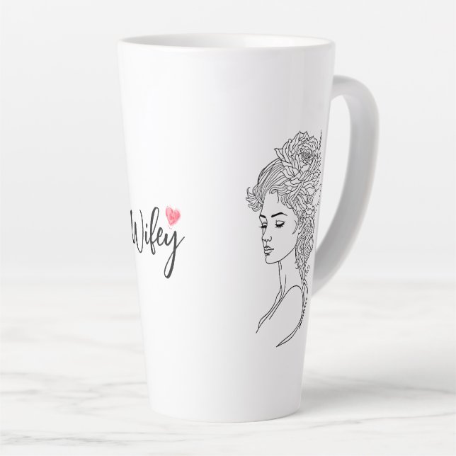 Minimalistisches Sketch-Gesicht Portrait Line Art  Milchtasse (Rechte Ecke)