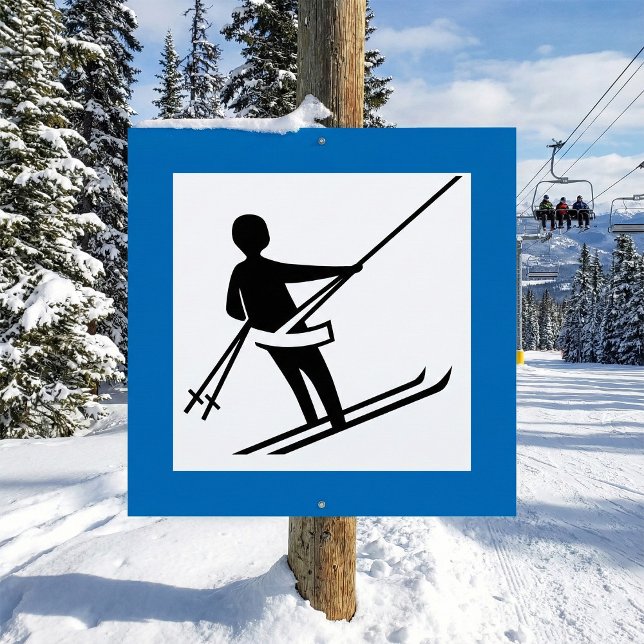 Minimalistisches Skilift-Symbol mit blauer Grenze Poster (Von Creator hochgeladen)