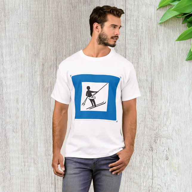Minimalistisches Skilift-Symbol mit blauer Grenze T-Shirt (Von Creator hochgeladen)