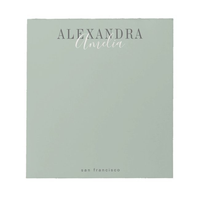 Minimalistisches Skript Boho Sage Green Custom Bus Notizblock (Vorderseite)