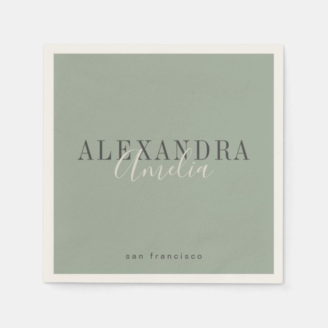 Minimalistisches Skript Boho Sage Green Custom Bus Serviette (Vorderseite)