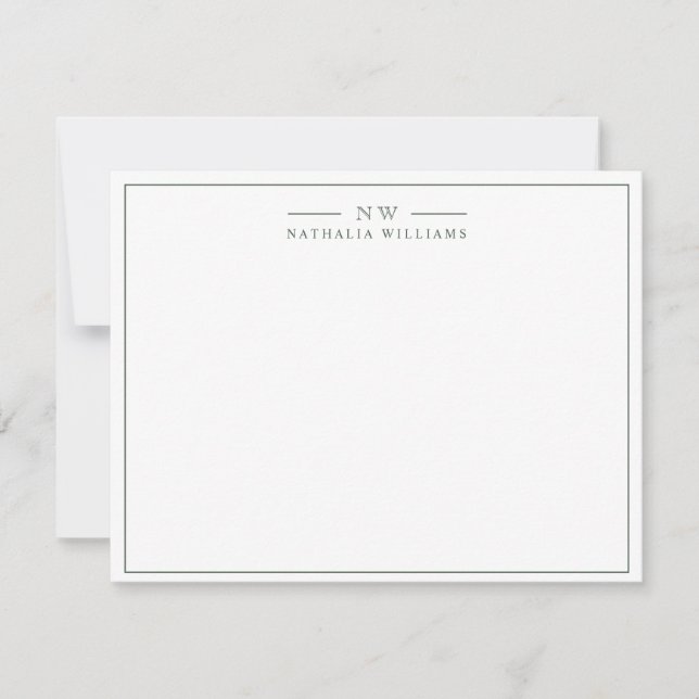 Minimalistisches Skript dunkelgrüne Grenzmonogramm Mitteilungskarte (Vorderseite)