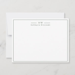 Minimalistisches Skript dunkelgrüne Grenzmonogramm Mitteilungskarte